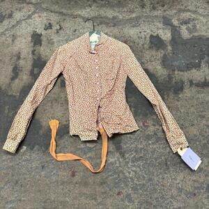 Vintage Film Costume 40s 50s Does Victorian Antique Style Pink Calico Blouse S